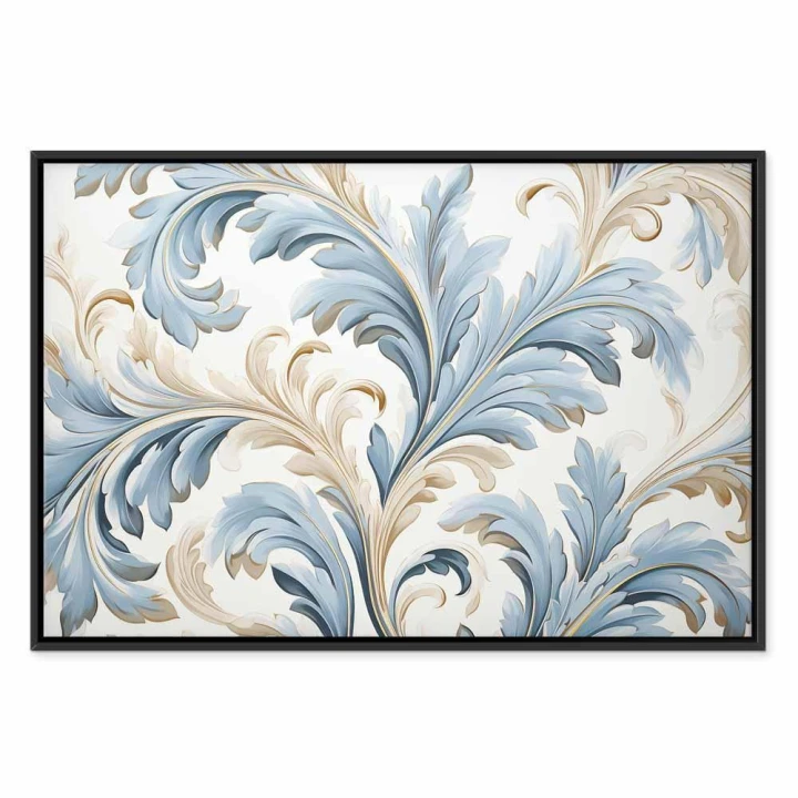 Obraz - Barokowe ornamenty w jasnej kremowo-niebieskiej kolorystyce
