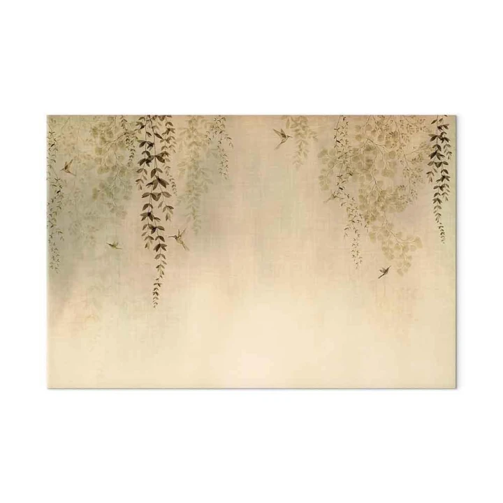 Obraz - Wiosenny sad - koliberki wśród gałęzi drzew w odcieniach beżu