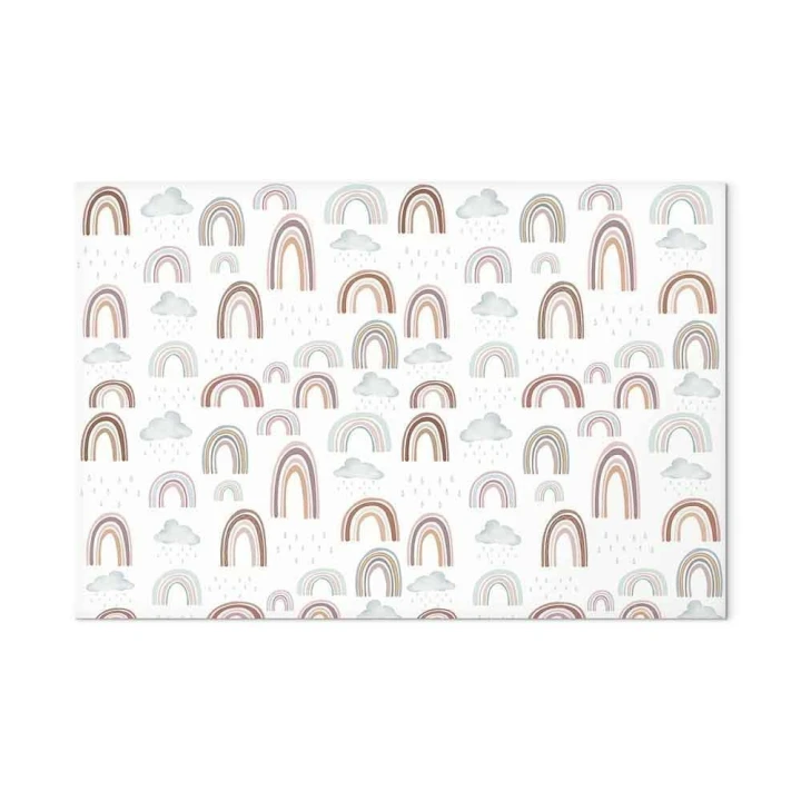 Obraz - Tęcze po burzy - Tęcze różnych wielkości w pastelowej kolorystyce wśród deszczowych chmur w odcieniu szaro-niebieskim