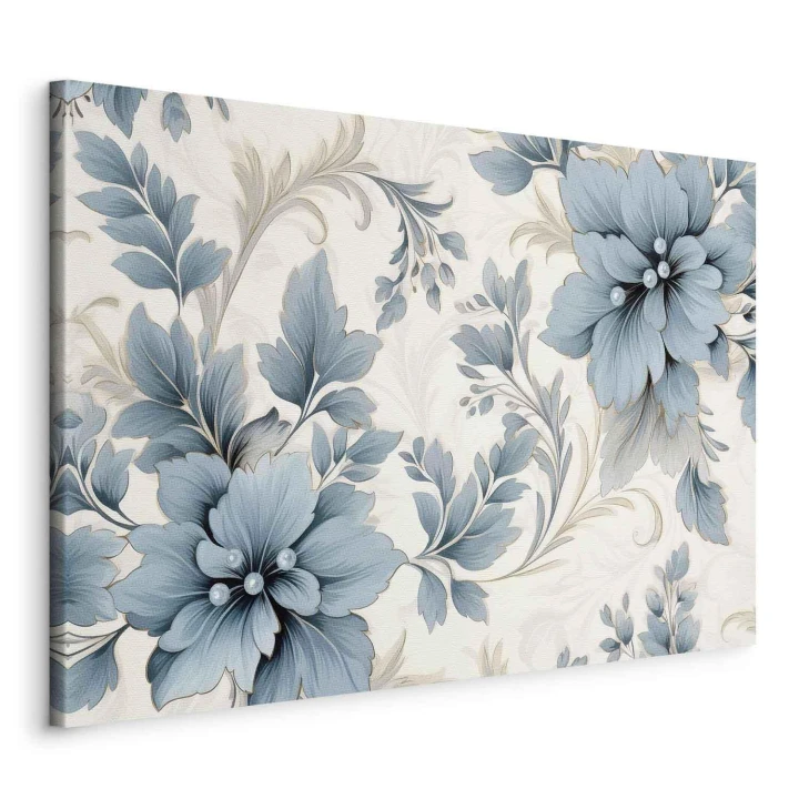 Obraz - Turkusowe kwiaty w retro klimacie florystyczne ornamenty