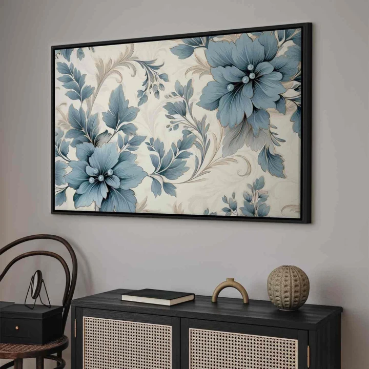 Obraz - Turkusowe kwiaty w retro klimacie florystyczne ornamenty