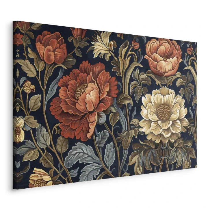 Obraz - Gobelinowe wielkie kwiaty retro motyw florystyczny w stylu kilimu