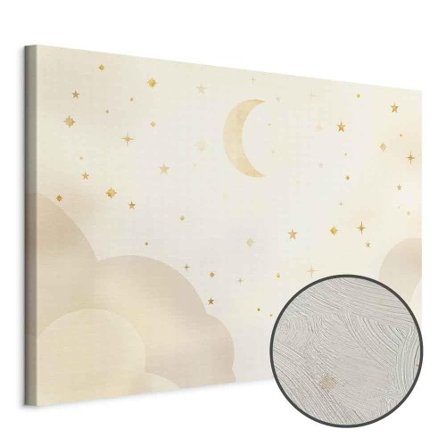 Obraz - Jasna noc - księżyc w towarzystwie wielu gwiazd na jasnym tle