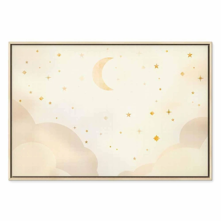 Obraz - Jasna noc - księżyc w towarzystwie wielu gwiazd na jasnym tle