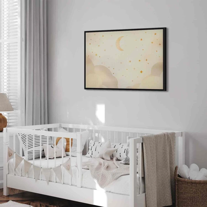 Obraz - Jasna noc - księżyc w towarzystwie wielu gwiazd na jasnym tle