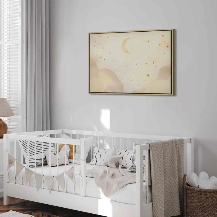 Obraz - Jasna noc - księżyc w towarzystwie wielu gwiazd na jasnym tle