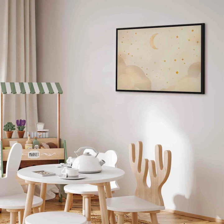 Obraz - Jasna noc - księżyc w towarzystwie wielu gwiazd na jasnym tle