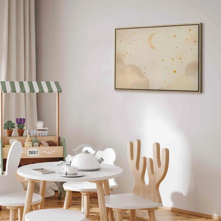 Obraz - Jasna noc - księżyc w towarzystwie wielu gwiazd na jasnym tle