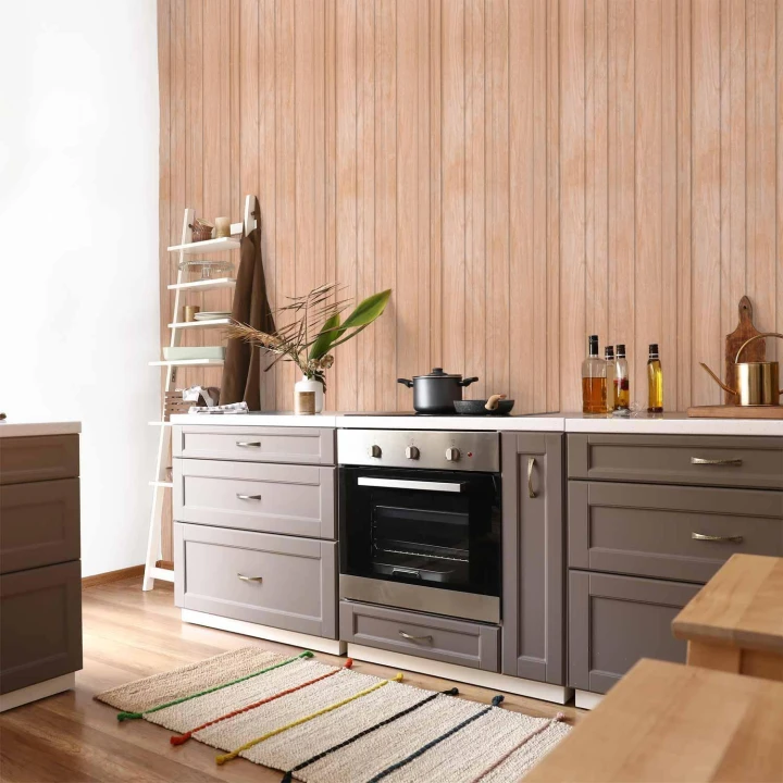 Tapeta - Jasne Drewno - pionowe panele w ciepłym odcieniu beżu