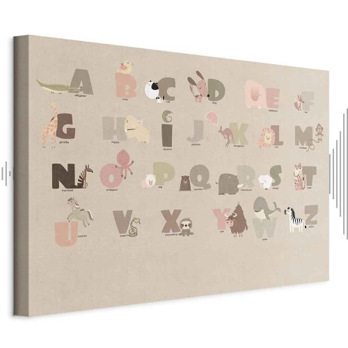Obraz - Abecadło w zoo - radosne zwierzątka i ich nazwy na beżowym tle