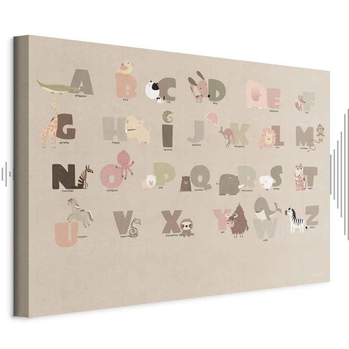 Obraz - Abecadło w zoo - radosne zwierzątka i ich nazwy na beżowym tle