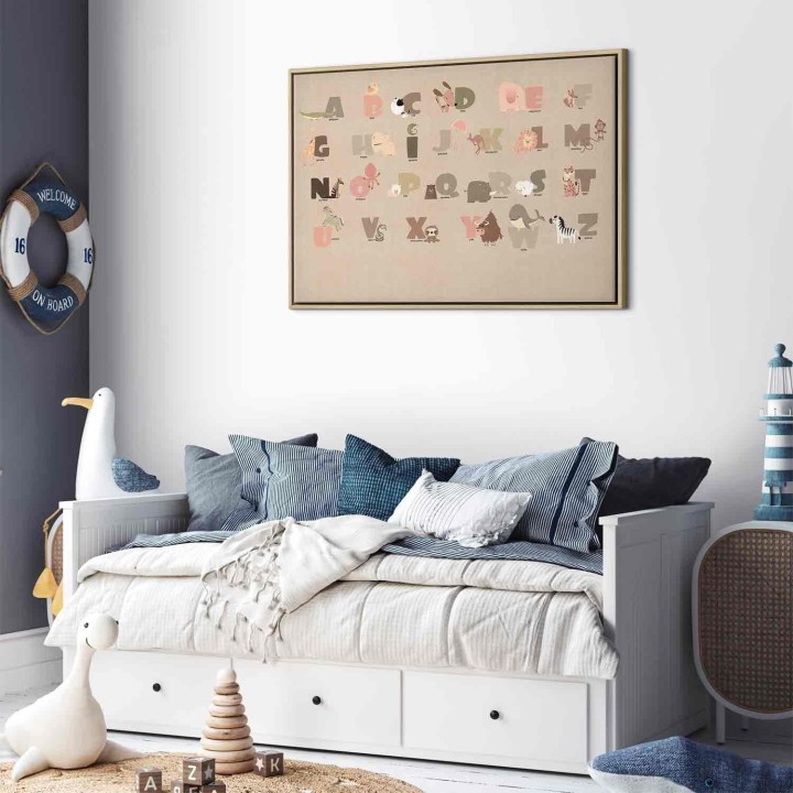 Obraz - Abecadło w zoo - radosne zwierzątka i ich nazwy na beżowym tle