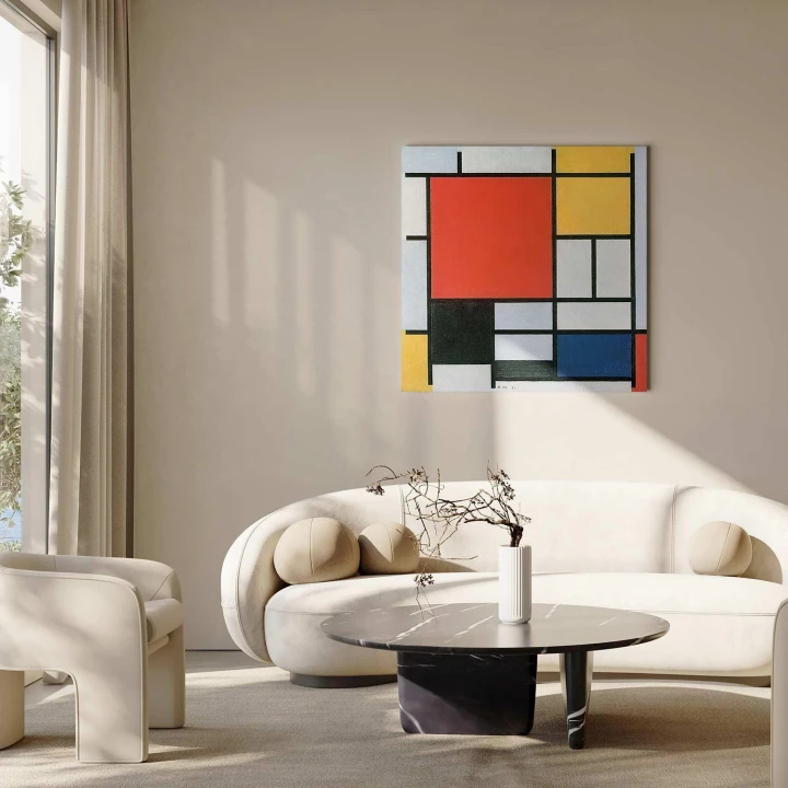 Obraz - Piet Mondrian – Kompozycja z czerwonym, żółtym, niebieskim i czarnym