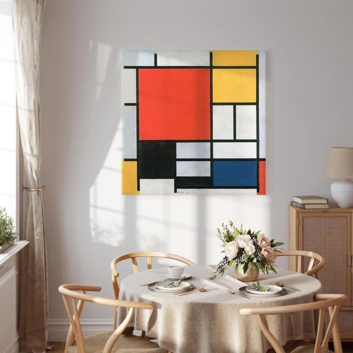 Obraz - Piet Mondrian – Kompozycja z czerwonym, żółtym, niebieskim i czarnym