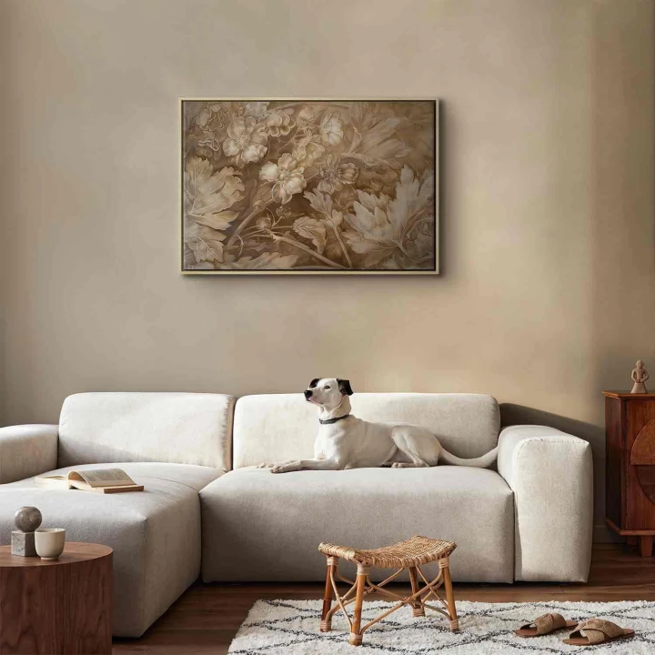 Obraz - Ornamenty kwiatowe rzeźbione w delikatnych odcieniach sepii i brązu