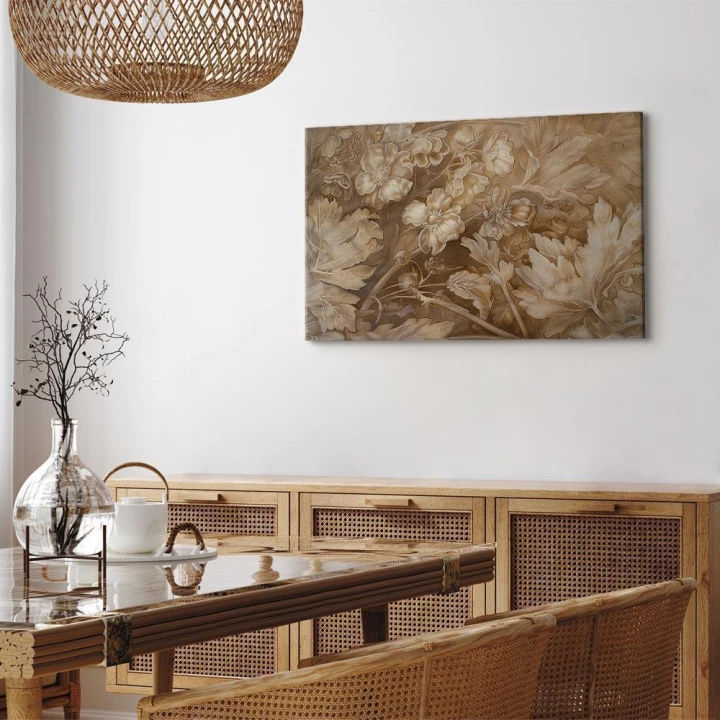 Obraz - Ornamenty kwiatowe rzeźbione w delikatnych odcieniach sepii i brązu