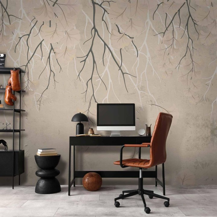 Fototapeta - Abstrakcyjne spadające liście - subtelny motyw natury z gałęziami