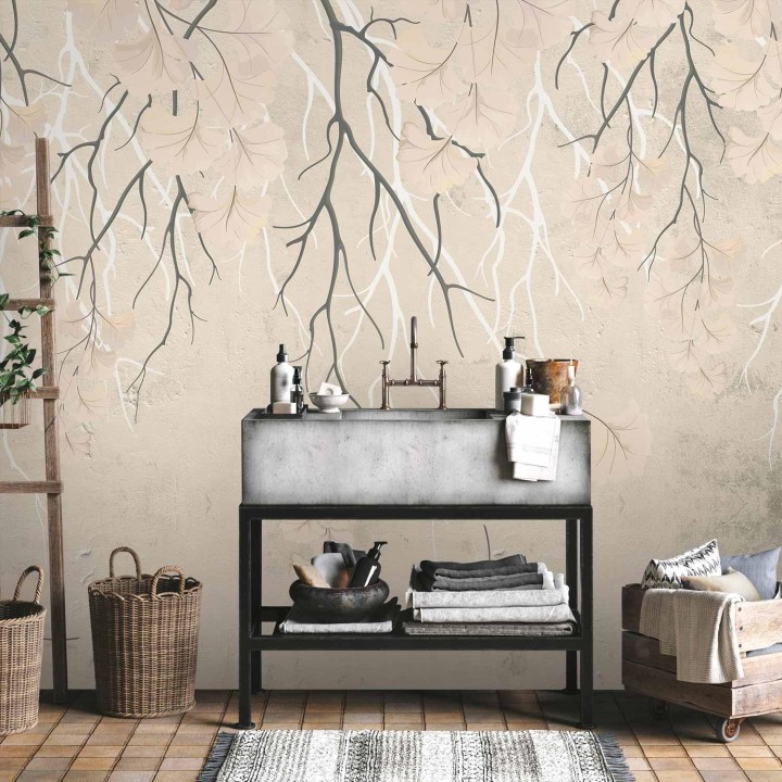 Fototapeta - Abstrakcyjne spadające liście - subtelny motyw natury z gałęziami