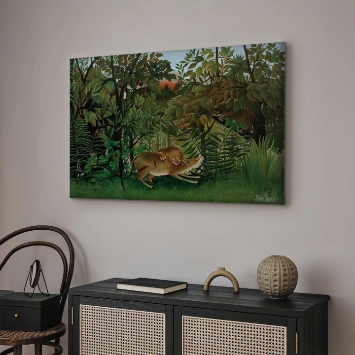 Obraz - Henri Rousseau – Le Lion ayant faim se jette sur l'Antilope