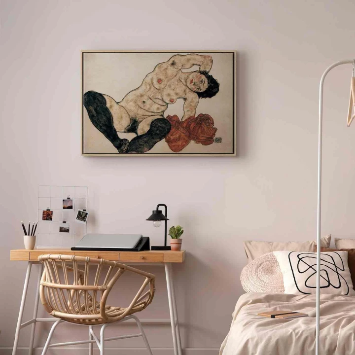 Obraz - Egon Schiele – Liegender Akt mit gelbem Handtuch