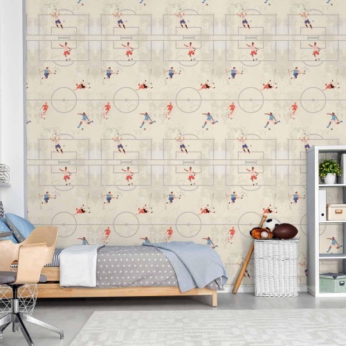 Tapeta - Gra w Piłkę - Ilustracja piłkarzy na boisku w akcji