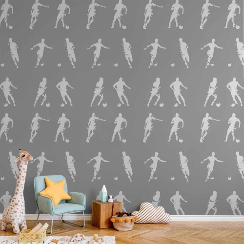Tapeta - Sportowe Sylwetki - Dynamiczne figury piłkarzy na szarym tle