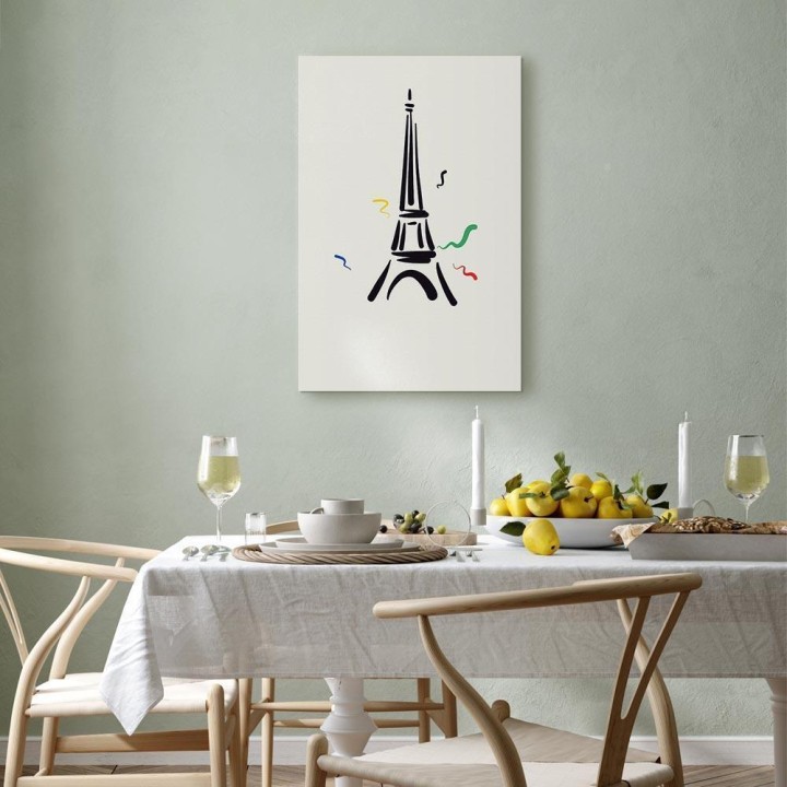 Obraz - Czarny graficzny rysunek wieży Eiffla na kremowym tle