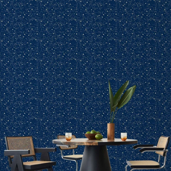 Tapeta - Kosmiczne Inspiracje - wzór z gwiazdami i konstelacjami na ciemnym tle