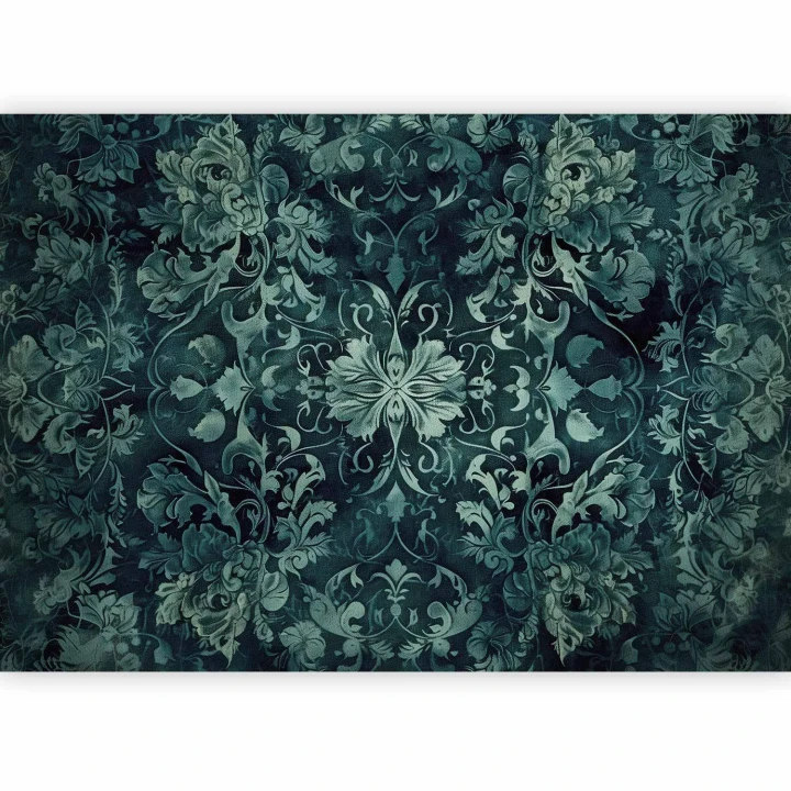 Fototapeta - Wzór orientalny dywanowy: szmaragdowe ornamenty i przetarte wzory