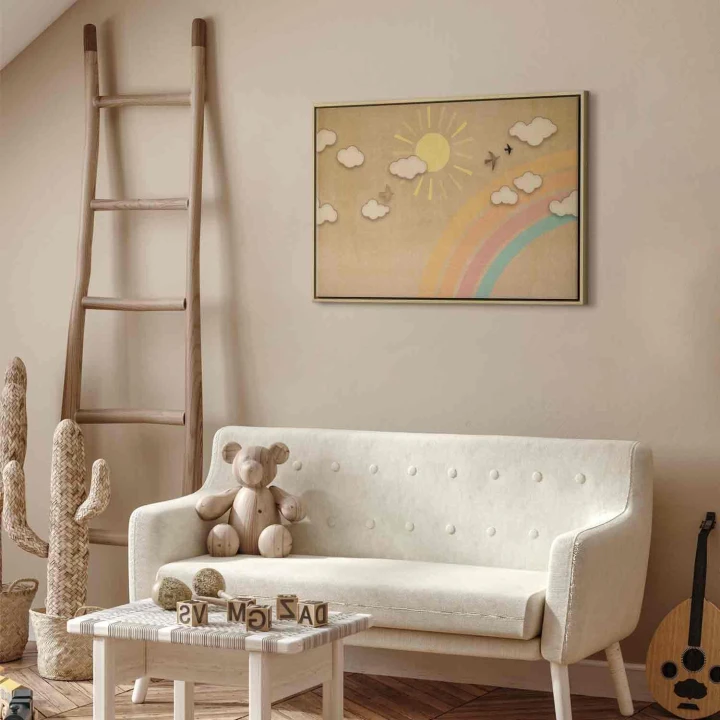 Obraz - Wakacyjne niebo - słoneczny dzień z tęczą i odlatujące ptaszki