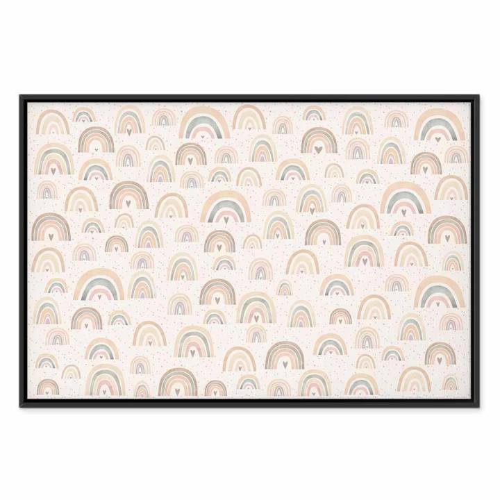 Obraz - Wiosna - pastelowe tęcze z serduszkami w deszczowy dzień