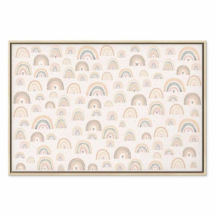Obraz - Wiosna - pastelowe tęcze z serduszkami w deszczowy dzień