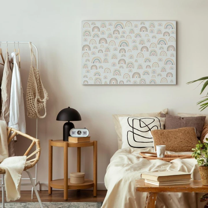 Obraz - Wiosna - pastelowe tęcze z serduszkami w deszczowy dzień