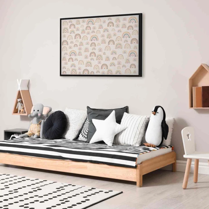 Obraz - Wiosna - pastelowe tęcze z serduszkami w deszczowy dzień