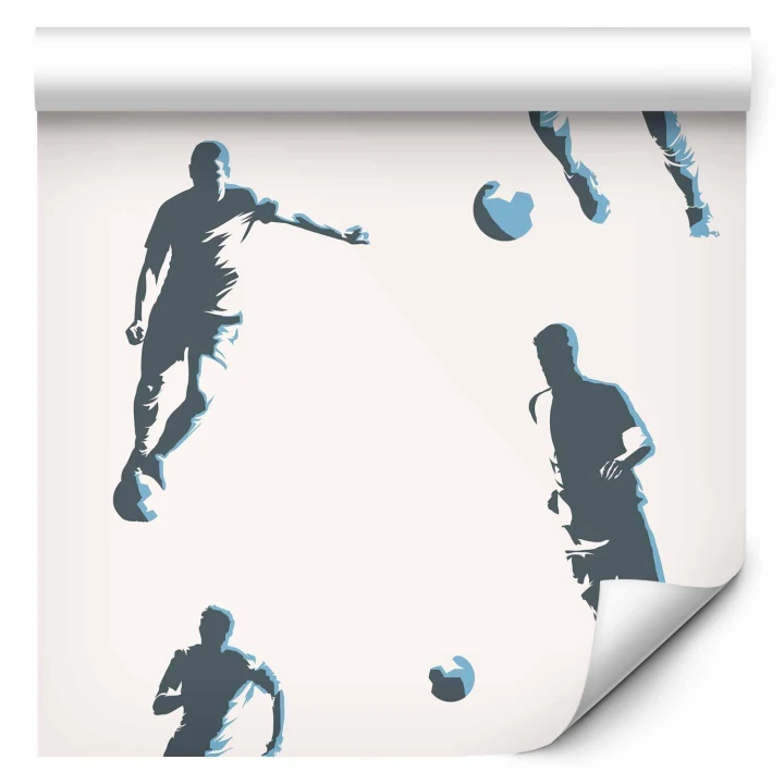 Tapeta - Ślady i Piłki - Czarno-białe motywy piłkarskie na beżowym tle