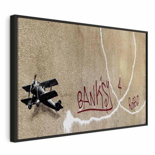 Obraz - Samolot Banksy (1-częściowy) - graffiti czerwone napisy na tle muralu