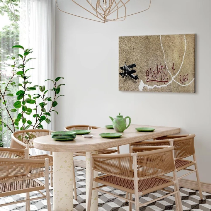 Obraz - Samolot Banksy (1-częściowy) - graffiti czerwone napisy na tle muralu