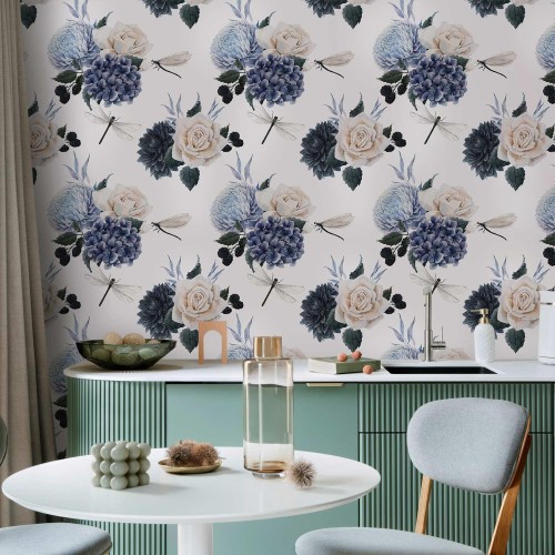 Tapeta - Róże i hortensje