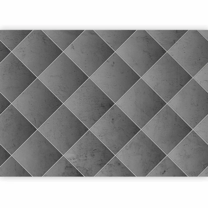 Fototapeta - Szara symetria - geometryczny wzór w deseń z betonu z białymi fugami