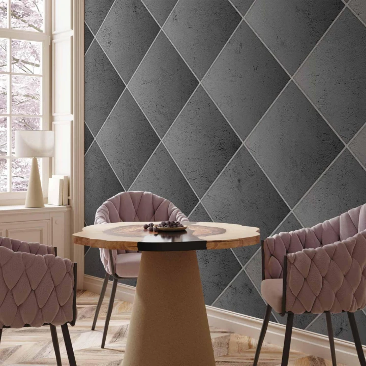 Fototapeta - Szara symetria - geometryczny wzór w deseń z betonu z białymi fugami