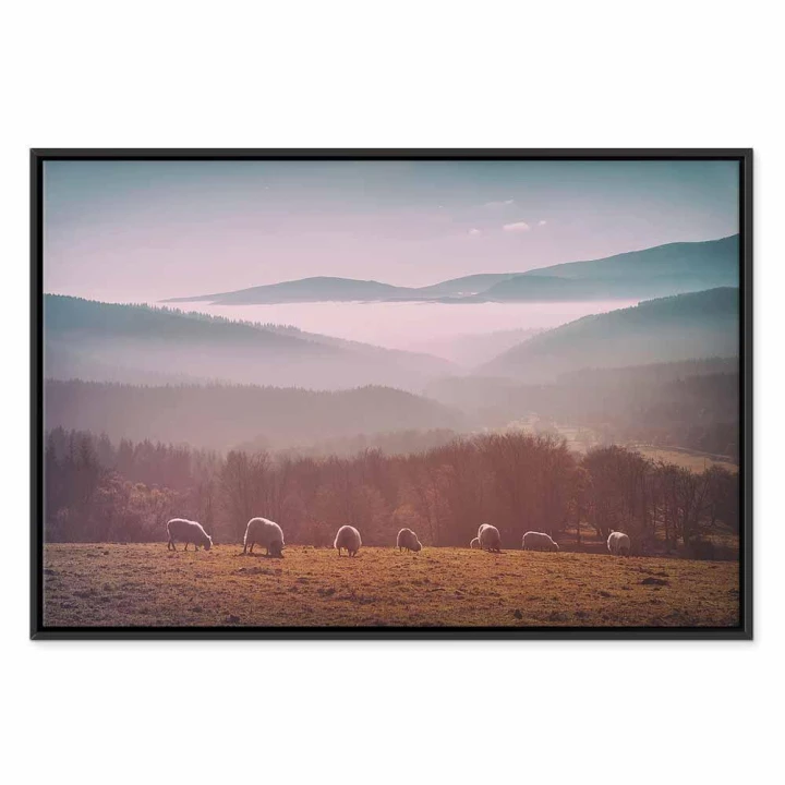 Obraz - Owce na tle górskiego krajobrazu (1-częściowy) - zwierzęta w naturze