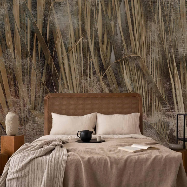 Fototapeta - Suche liście - pejzaż wysokich traw w stylu boho z deseniami z farby