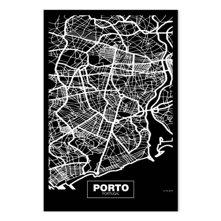 Obraz - Mapa w negatywie: Porto (1-częściowy) pionowy