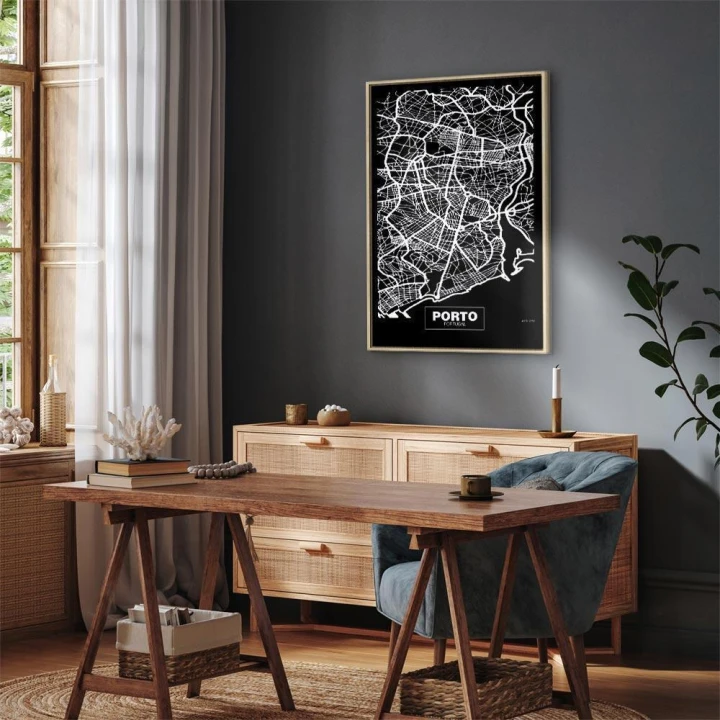Obraz - Mapa w negatywie: Porto (1-częściowy) pionowy