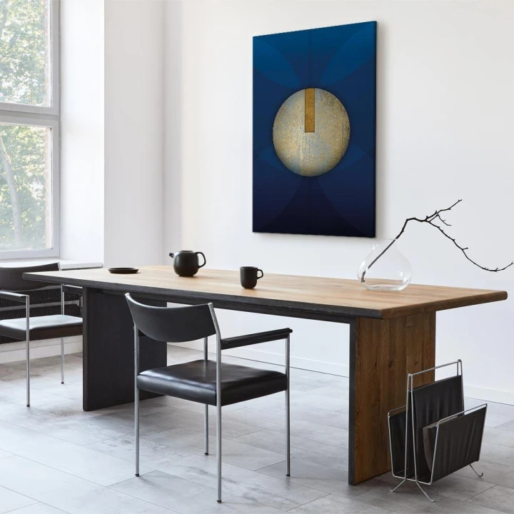 Obraz - W cieniu klasycznego błękitu (1-częściowy) - złote koło w abstrakcji