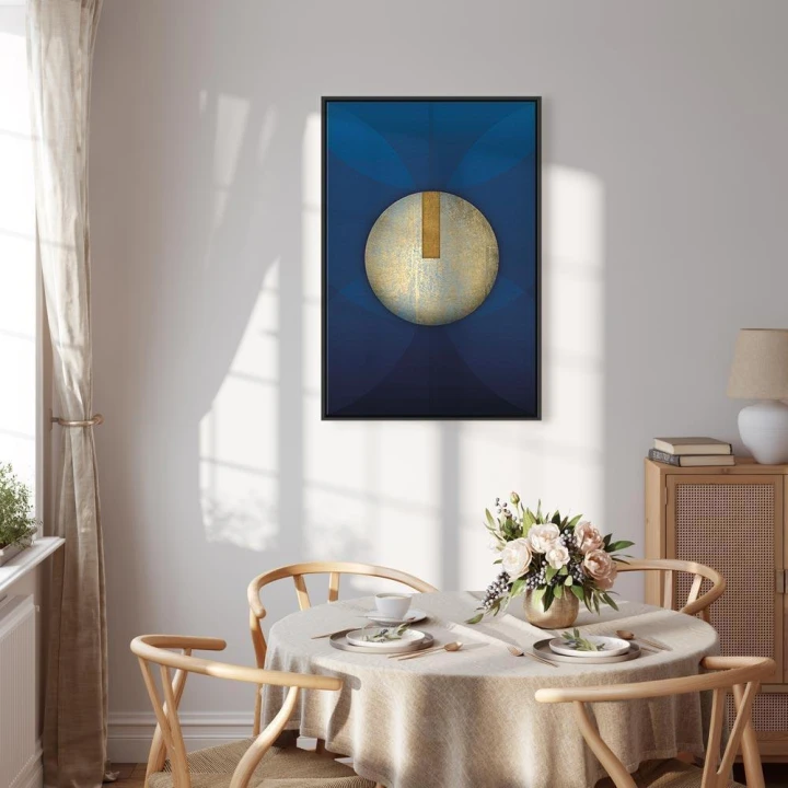 Obraz - W cieniu klasycznego błękitu (1-częściowy) - złote koło w abstrakcji