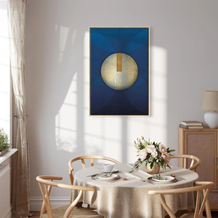 Obraz - W cieniu klasycznego błękitu (1-częściowy) - złote koło w abstrakcji