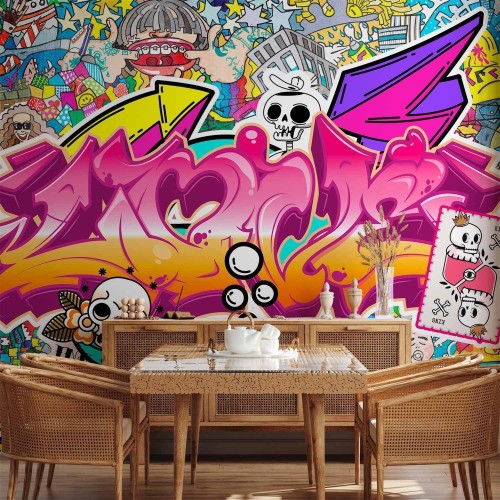 Fototapeta - Sztuka ulicy - abstrakcyjny miejski kolorowy mural graffiti z napisem