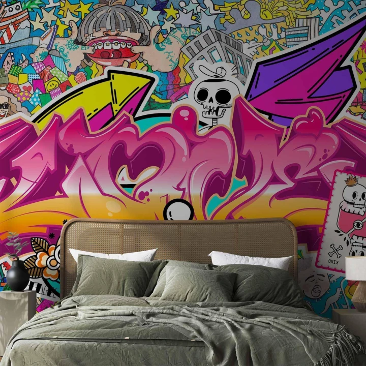 Fototapeta - Sztuka ulicy - abstrakcyjny miejski kolorowy mural graffiti z napisem