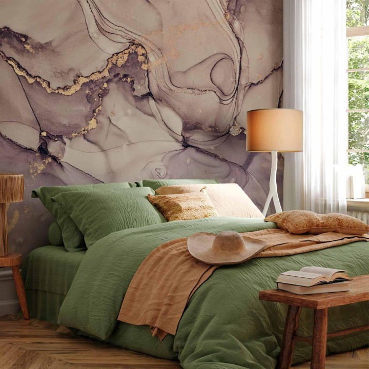 Fototapeta - Akwarelowa abstrakcja - pudroworóżowy marmur ze złotym akcentem